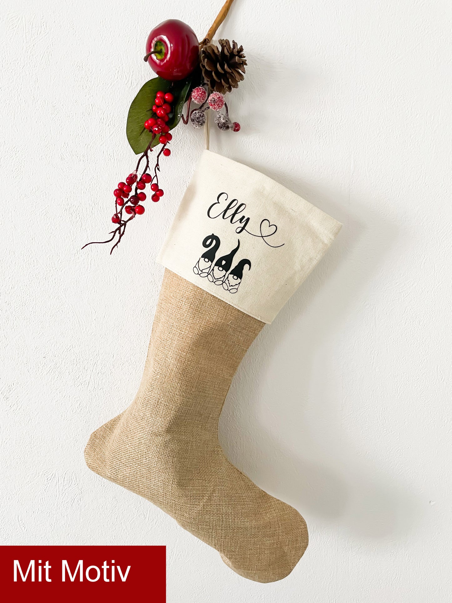 Weihnachtsstrumpf personalisiert, Nikolausstrumpf mit Name, Weihnachtsstrumpf personalisiert aus Leinen