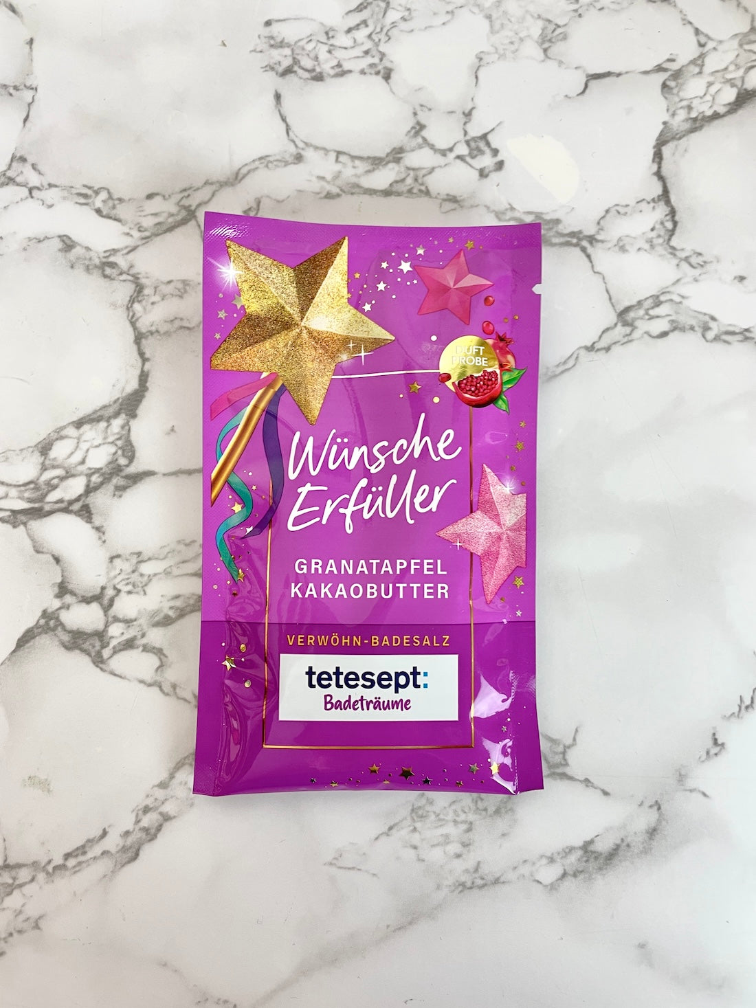 Packung Tetesept Badesalz mit wohltuenden Aromen für ein entspannendes Bad.