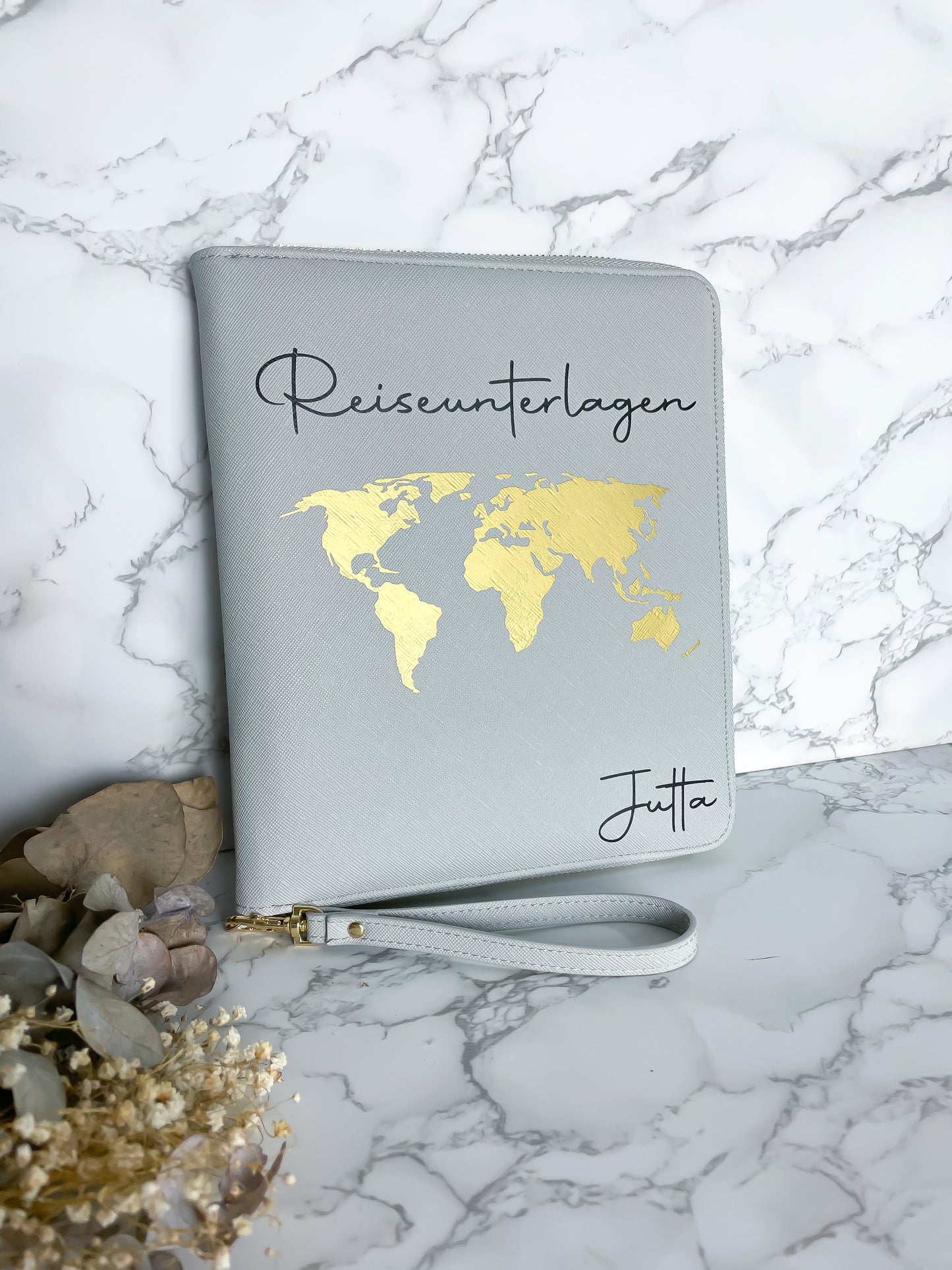 Personalisierter Premium Organizer / Reiseunterlagen + Weltkarte