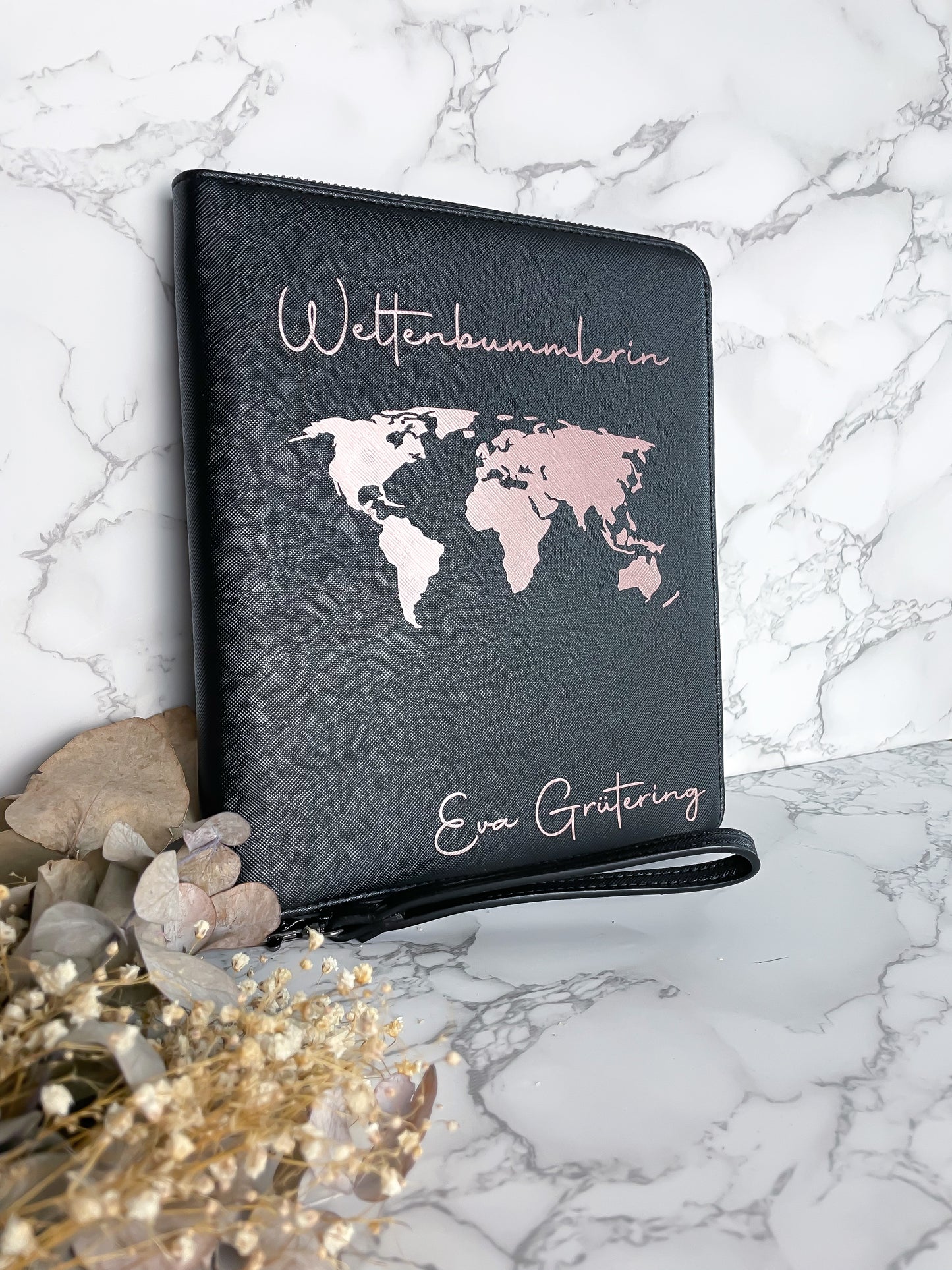 Personalisierter Premium Organizer / Reiseunterlagen + Weltkarte