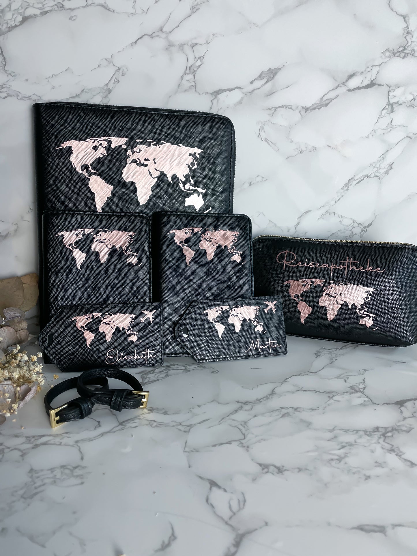 XXL Reiseset I Personalisierte Reisepasshülle + Kofferanhänger I Organizer I kl. Tasche (Reiseapotheke)