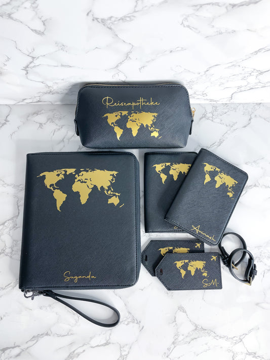 XXL Reiseset I Personalisierte Reisepasshülle + Kofferanhänger I Organizer I kl. Tasche (Reiseapotheke)