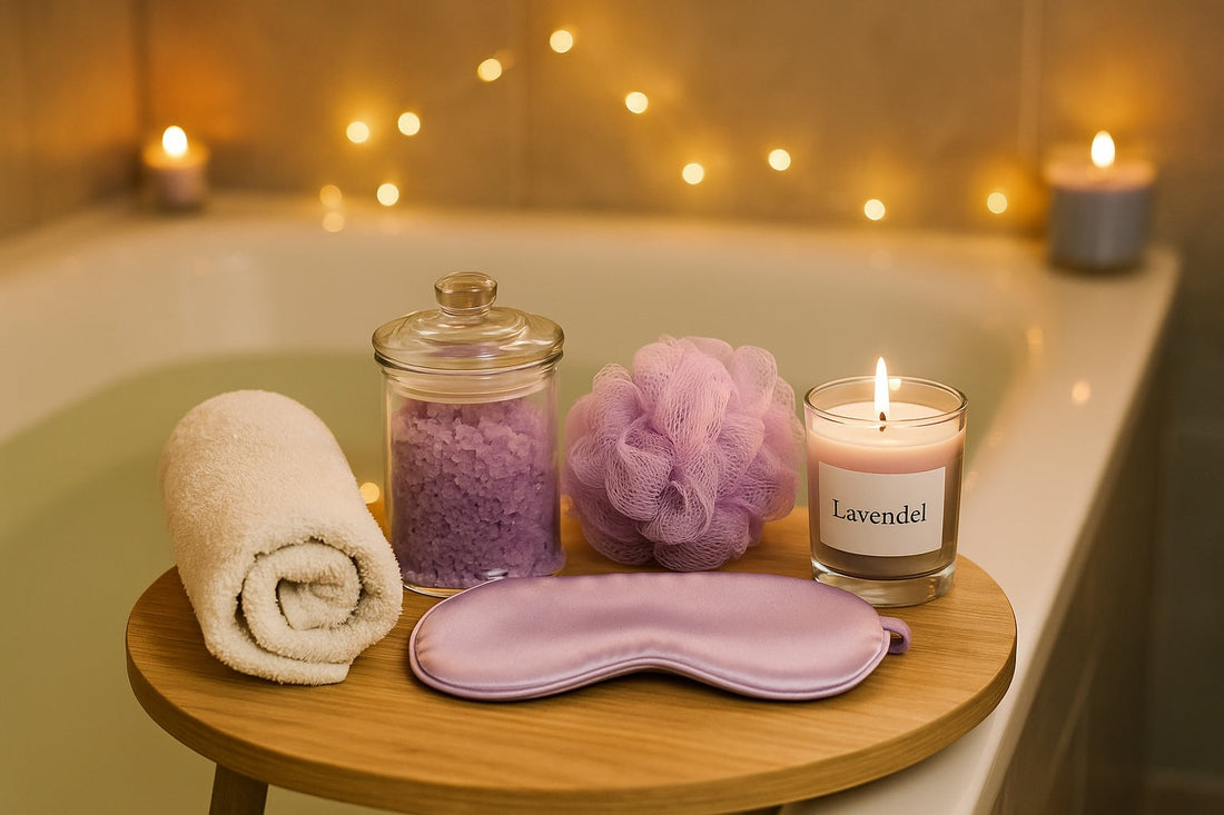 Gemütliche Wellness-Atmosphäre im Badezimmer mit Kerzenschein.