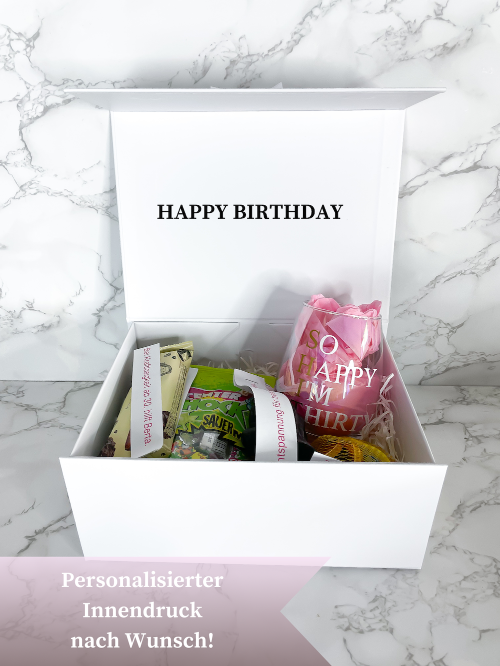 Personalisierbare Geschenkbox Survivor Kit zum Selberbefüllen für runde Geburtstage, ideal für den 18., 30. oder 40. Geburtstag