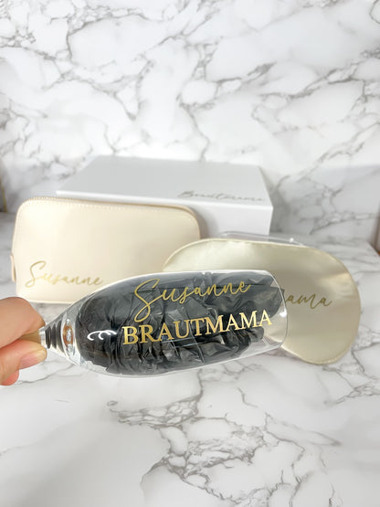 Personalisiertes Sektglas für die Brautmama mit Name und goldener Aufschrift „Brautmama“