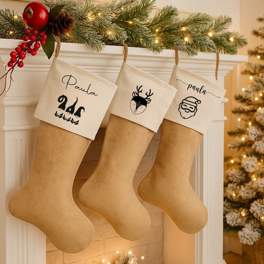 Weihnachtsstrumpf personalisiert, Nikolausstrumpf mit Name, Weihnachtsstrumpf personalisiert aus Leinen