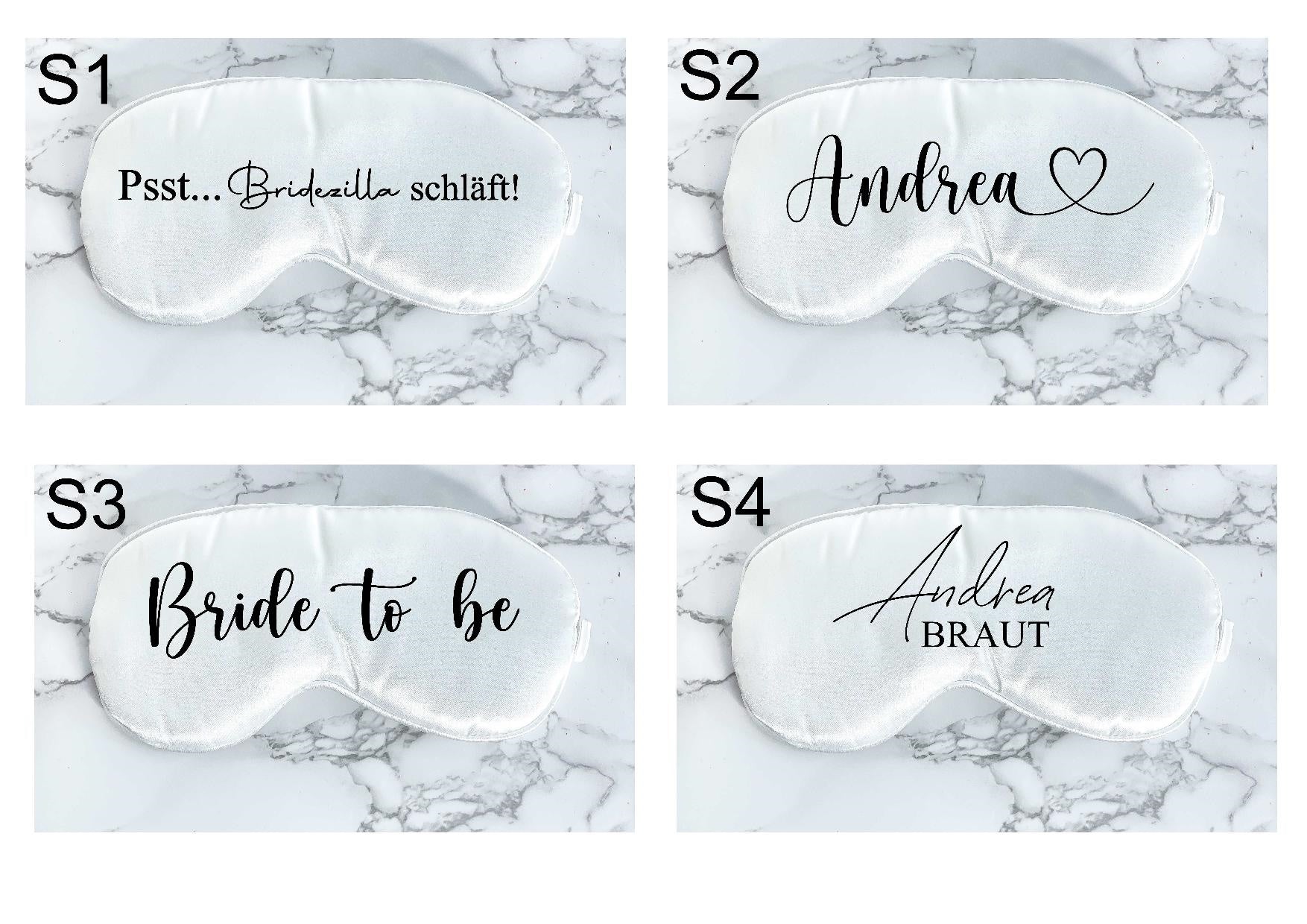 Schlafmasken in verschiedene Varianten, Bride to be, mit Namen oder Psst...Bridezilla schläft!