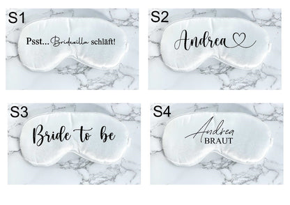 Schlafmasken in verschiedene Varianten, Bride to be, mit Namen oder Psst...Bridezilla schläft!